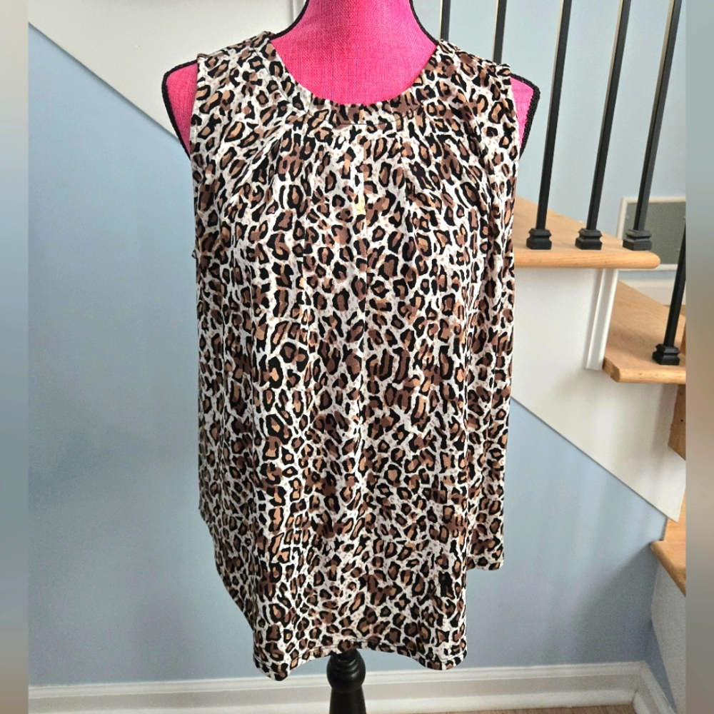 Adrianna Papell Leopard‎ Print Sleeveless Shell Top - Large - Like New